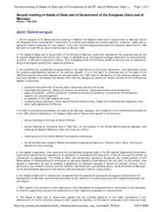 Second meeting of Heads of State and of Government of the EU and of Mercosur: Joint c...  Page 1 of 2 Second meeting of Heads of State and of Government of the European Union and of Mercosur