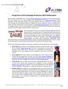 Young Faces of ALS Campaign Announces 2014 Ambassadors