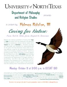 Department of Philosophy and Religion Studies A Lecture by presents