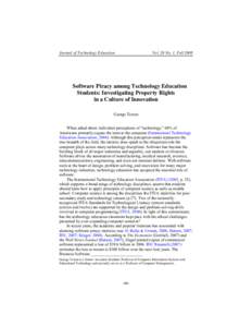 Journal of Technology Education  Vol. 20 No. 1, Fall 2008 Software Piracy among Technology Education Students: Investigating Property Rights