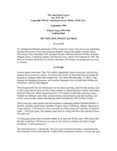 The American Lawyer Vol. XVI, No. 7 Copyright 1994 by American Lawyer Media, ALM, LLC. September 1994 Fifteen Years[removed]Looking Back