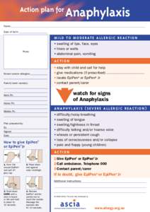 Action plan for  Anaphylaxis Name: Date of birth: