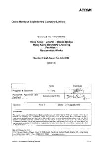 Contract No. HY[removed]Hong Kong-Zhuhai-Macao Bridge Hong Kong Boundary Crossing Facilities – Reclamation Works Monthly EM&A Report for July 2012