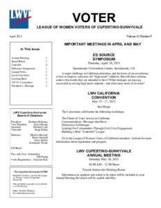 VOTER LEAGUE OF WOMEN VOTERS OF CUPERTINO-SUNNYVALE Volume 42 Number 9 April 2015
