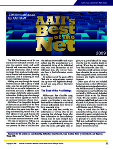 AAII’s Top Investment Web Sites  13th Annual Edition by AAII Staff  2009