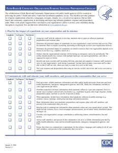 Faith-Based and Community Organizations Pandemic Influenza Preparedness Checklist