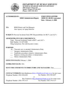 DEPARTMENT OF HUMAN SERVICES SENIOR & DISABLED SERVICES DIVISION 500 Summer Street NE Salem, Oregon[removed]Phone: ([removed]