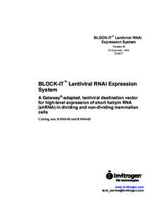 BLOCK-iT™ Lentiviral RNAi Expression System Version B 20 September, [removed]