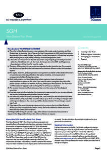 SGH  New Zealand Fact Sheet Issue Date 8 AugustContents