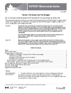 GST/HST Memoranda Series 28.1 June[removed]Ferries, Toll Roads and Toll Bridges