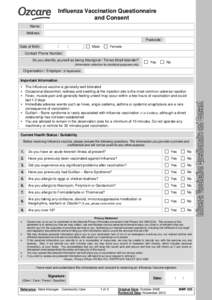 MMF[removed]Influenza Vaccination Questionnaire and Consent
