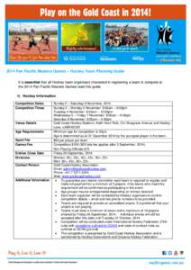 2014 Pan Pacific Masters Games – Hockey Team Planning Guide It is essential that all Hockey team organisers interested in registering a team to compete at the 2014 Pan Pacific Masters Games read this guide. 1) Hockey I