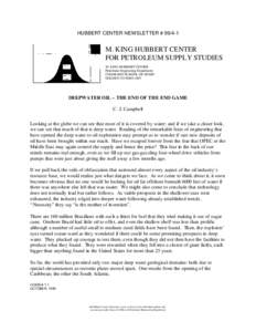 HUBBERT CENTER NEWSLETTER # [removed]M. KING HUBBERT CENTER FOR PETROLEUM SUPPLY STUDIES M. KING HUBBERT CENTER Petroleum Engineering Department