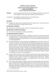 SPARSHOLT COLLEGE HAMPSHIRE MINUTES OF THE SPECIAL MEETING OF THE BOARD OF GOVERNORS held on 5 December 2014 at 6.00 pm 1PRESENT