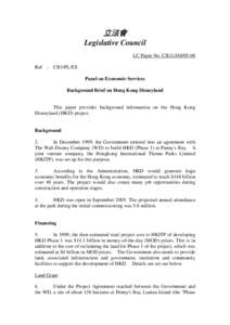 立法會 Legislative Council LC Paper No. CB[removed]Ref : CB1/PL/ES Panel on Economic Services Background Brief on Hong Kong Disneyland