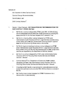 Samples of Bid Tabulation for New Contract Award, Contract Change Recommendation, Grant Abstract, and DCH Contract Abstract*