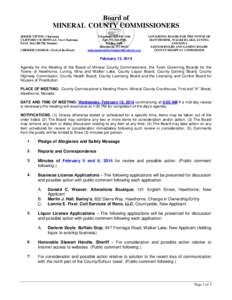 Board of MINERAL COUNTY COMMISSIONERS JERRIE TIPTON, Chairman CLIFFORD CICHOWLAZ, Vice Chairman PAUL MACBETH, Member CHERRIE GEORGE, Clerk of the Board