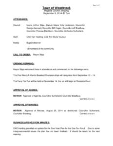 Page 1 of 7  Town of Woodstock Regular Council Meeting September 8, 2014 @ 7pm ATTENDANCE: