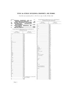 TITLE 40—PUBLIC BUILDINGS, PROPERTY, AND WORKS This title was enacted by Pub. L. 107–217, § 1, Aug. 21, 2002, 116 Stat[removed]Subtitle  I.