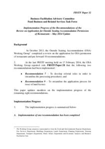 FRSTF Paper 32 Business Facilitation Advisory Committee Food Business and Related Services Task Force Implementation Progress of the Recommendations of the Review on Application for Outside Seating Accommodation Permissi