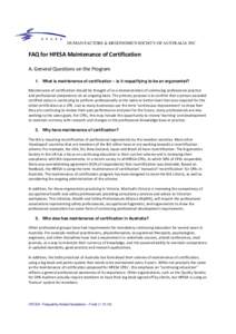 Microsoft Word - FAQ for HFESA Maintenance of certification - Final _3009_.docx