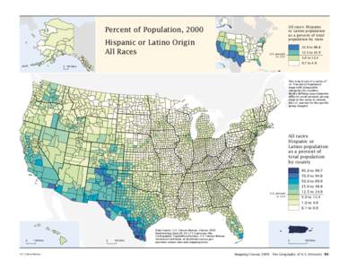 All races: Hispanic or Latino population as a percent of total population by state  Percent of Population, 2000