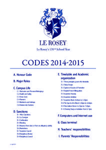 Le Rosey’s 135 th School Year  CODES[removed]A. Honour Code B. Major Rules