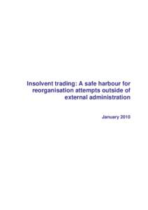 Insolvent Trading: A Safe Harbour for Reorganisation Attempts Outside of External Administration - Discussion Paper