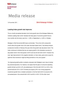 A division of Westpac Banking Corporation ABN[removed]Media release Strict Embargo 10:30am  19 November 2014