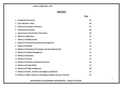 GUIDE TO MINISTRIESCONTENTS Page 1. Presidential Secretariat