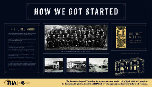 how we got sta rt ed in the beginning THE FIRST Tasmania’s first licensing law was enacted in 1825, when NSW withdrew its governance of the island colony, and Van Dieman’s Land became answerable to England only.