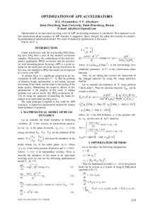 OPTIMIZATION OF APF ACCELERATORS D.A. Ovsyannikov, V.V. Altsybeyev Saint-Petersburg State University, Saint-Petersburg, Russia E-mail:  Optimization in an equivalent traveling wave of APF accelerating