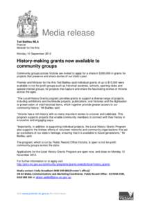 Media release Ted Baillieu MLA Premier Minister for the Arts Monday 10 September 2012