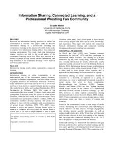 Community building / Social information processing / Mock combat / Sports entertainment / Fantasy wrestling / Online community / Information literacy / WWE / Fan / Entertainment / Human behavior / Professional wrestling