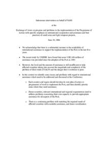 Indonesian intervention on behalf of NAM at the Exchange of views on progress and problems in the implementation of the Programme of Action with specific emphasis on international cooperation and assistance and best prac