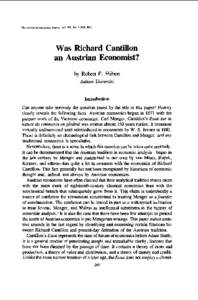 Was Richard Cantillon an Austrian Economist? by Robert F. Hkbert Auburn University  Introduction