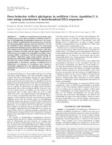 Proc. Natl. Acad. Sci. USA Vol. 93, pp. 7091–7096, July 1996 Evolution Does behavior reflect phylogeny in swiftlets (Aves: Apodidae)? A test using cytochrome b mitochondrial DNA sequences