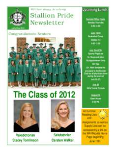 Williamsburg Academy  Stallion Pride Newsletter  Summer Office Hours