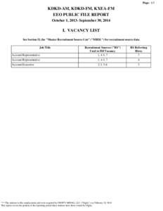 Page: 1/3  KDKD-AM, KDKD-FM, KXEA-FM EEO PUBLIC FILE REPORT October 1, 2013- September 30, 2014