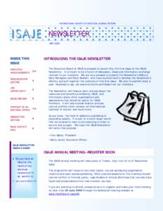 INTERNATIONAL SOCIETY OF ADDICTION JOURNAL EDITORS  NEWSLETTER MAY[removed]INTRODUCING THE ISAJE NEWSLETTER