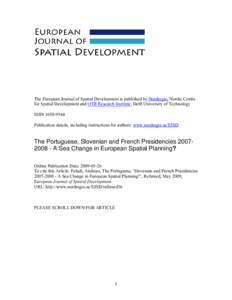 Politics of Europe / Spatial planning / Urban studies and planning / Interreg / Structural Funds and Cohesion Fund / Lisbon Strategy / Multi-level governance / Simin Davoudi / Europe / Economy of the European Union / European Union