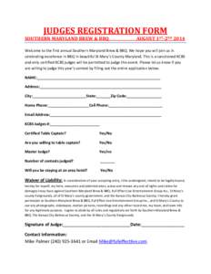 JUDGES REGISTRATION FORM  SOUTHERN MARYLAND BREW & BBQ AUGUST 1ST-2ND 2014