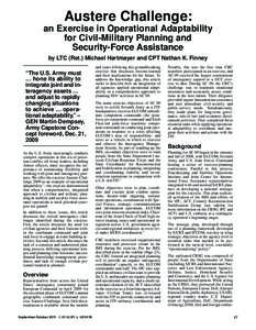 Austere Challenge:  an Exercise in Operational Adaptability for Civil-Military Planning and Security-Force Assistance by LTC (Ret.) Michael Hartmayer and CPT Nathan K. Finney