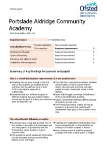 School report  Portslade Aldridge Community Academy Chalky Road, Brighton, BN41 2WS