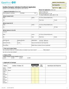 Applicant’s Social Security No. Cover Your World Visa/ Passport No.  GeoBlue Navigator Individual Enrollment Application