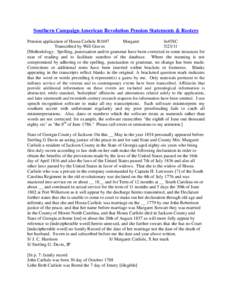 Southern Campaign American Revolution Pension Statements & Rosters Pension application of Hosea Carlisle R1697 Margaret fn45SC Transcribed by Will Graves[removed]