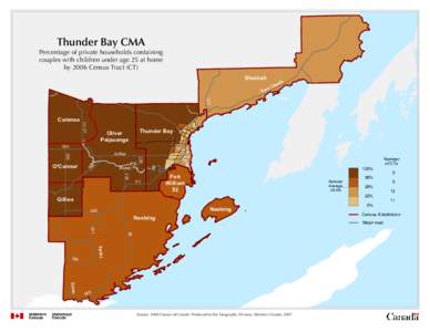 Thunder Bay CMA Percentage of private households containing couples with children under age 25 at home by 2006 Census Tract (CT) Shuniah