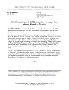 THE UNITED STATES COMMISSION ON CIVIL RIGHTS  PRESS RELEASE July 10, 2013  Contact: