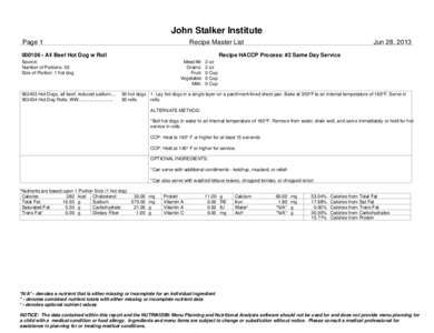 John Stalker Institute Page 1 Recipe Master List[removed]All Beef Hot Dog w Roll