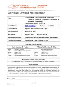 Corning Tower, Empire State Plaza, Albany, NY 12242 | http://nyspro.ogs.ny.gov |  | Contract Award Notification Title  :
